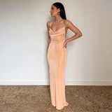 Huibaolu Backless Sexy Maxi Dress For Women Bow Tie Strap Tassel Ruched Long Dress Evevning Holiday Beach Party Vestidos Pink