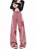 Huibaolu Retro Jeans Five-point Star Raw Edge Splicing Loose Wide-leg Jeans Women Look Thin Trendy All-match Mopping Pants Women