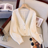 Huibaolu Chic V-neck Simple Spell Color Female Cardigan Autumn New Basic Long Sleeve Fashion Casual Knit Sweater Women Cardigan