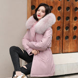 Huibaolu Women Parka Fashion Long Coat Winter Thick Warm Hooded Jacket Fur Collar Snow Wear Padded Wool Liner Casual Belt Slim Clothes