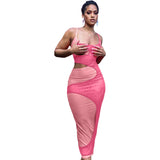 Huibaolu Women Mesh Patchwork Sexy Party Clubwear Bodycon Midi Maxi Dress 2023 Cut Out Waist Spaghetti Strap Pencil Prom Dresses