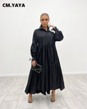 Huibaolu Women Long Dress Solid Full Sleeve Turn-down Collar Loose A-line Maxi Dresses Without Belt Fashion Outfit Autumn 2023