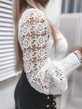 huibaolu Lace Mock Neck Button Design Blouse Tops Women