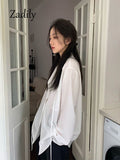 huibaolu 2023 Summer Minimalist Long Sleeve Women White Shirt Oversize Button Up Striped Woman Tunic Blouse Female Clothing Top