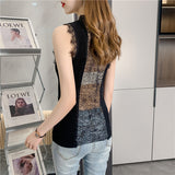 Huibaolu Sexy V Neck Lace Knitted Shirt Vest Women Summer Black Slim Ice Sleeveless Blouse Casual Fashion Office Lady Tops 25380