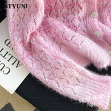 Huibaolu Mohair Hollow Out Long Sleeve Single Breasted Women's Sweater Korean Fashion Pullover Short Sweaters Autumn Winter 2023