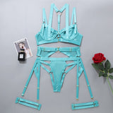 Huibaolu Sexy Lingerie Fancy Underwear Erotic Garter Belt 4-Piece Intimate Goods Halter Bra With Bow Seductive Exotic Brief Sets