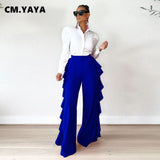 Huibaolu Elegant Women Ruffles Splicing Side Loose Wide Leg High Waist Pants 2023 New INS Street Party Trousers