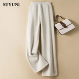 Huibaolu Solid Casual Fleece Thick Warm Winter Women's Pants Elastic High Waist Ankle-Length Wide leg Straight Pants For Women