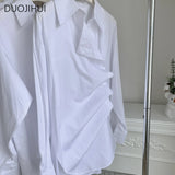 Huibaolu Chicly Irregular Summer White Loose Casual Female Shirt Basic Long Sleeve Simple Button Fashion Solid Color Women Shirt