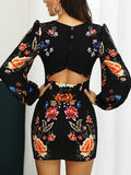 huibaolu Women Cutout Back Bishop Sleeve Floral Bodycon Dress Ladies Printed Summer Holiday Skinny Mini Dress Robe De Femme Streetwear