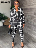 Huibaolu Chic Plaid Women Legging Pants Suit and Long Sleeve Blazer Strapless Crop Top Casual Three 3 Piece Set Outfits Tracksuit