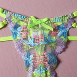 Huibaolu Luxury Lingerie Sexy Floral Embroidery Set Woman 2 Pieces Underwire Bra Thongs Exotic Intimate Neon Green Underwear