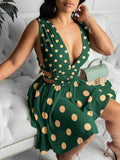 huibaolu Waist Plunge Polkadot Print Dress Women Summer Dress