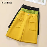 Huibaolu Casual Straight Wide-Leg Korean Fashion Women's Shorts High Waist Button Korean Fashion Summer Spring 2023 Shorts Women