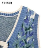 Huibaolu Knitted Jacquard Weave V-Neck Vintage Sleeveless Lace Up Cardigan Women's Vest Korean Fashion Sweater Winter Female Tops