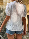 Huibaolu Lace Shirts Women Summer Puff Sleeve Tops Vintage Elegant Pullover White Blouse Women Fashion V-neck Solid Shirt 21385