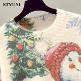 Huibaolu Snowman High Street Acrylic Mink Knitted Women's Sweater Round Neck Long Sleeve Autumn Winter Pullover Female Jumpers