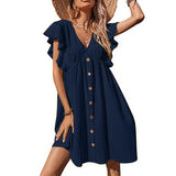 huibaolu Sleeve Black Ruffle Dresses Women 2023 V-Neck Loose High Waist Sexy Dress for Summer Fashion Female Bohemian Sundress