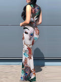 huibaolu Sunflower Print Slit Maxi Dress