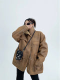 Huibaolu Imitation Lamb Fur Jacket for Women Elegant Lapel Thicken Warm Overcoat New Chic American Vintage Outwear