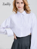 huibaolu 2023 Summer Japan Style Long Sleeve Women White Cotton Crop Shirt JK Button Up Minimalist Woman Tops Casual Clothing