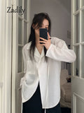 huibaolu 2023 Summer Minimalist Long Sleeve Women White Shirt Oversize Button Up Striped Woman Tunic Blouse Female Clothing Top