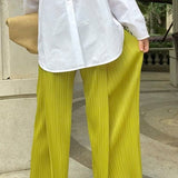 huibaolu Leg Pants Ulzzang Women Solid Ulzzang High Waist Green Trousers BF Pleated Loose Casual Elegant Chic School Girls All-match