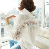 Huibaolu Collar Cotton White Blouse Shirts Women Embroidery Floral Hollow Out Sexy Female Shirt Tops Loose Casual Blouses 1310