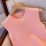 Huibaolu Vest Dress Women 2023 Summer Letters Jacqurd Knitted Elegant Sexy Sheath A-line Mini Dresses Vintage Ladies Robe P530