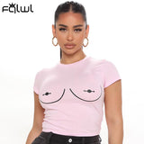 Huibaolu Spring Graphic T Shirts For Women Funny Short Sleeve Tees O Neck Crop Tops Women Streetwear Black White T Shirt Women 2023