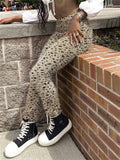 Huibaolu Streetwear Leopard Tassel Pants Women 2023 High Waist Drawstring Gray Pants Female Straight Casual Fashion Trousers Women