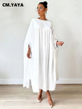 Huibaolu Elegant Batwing Sleeve Loose Maxi Long White Dress for Women Fashion Vintage Chic 2023 Autumn Winter Dresses Vestidos