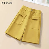 Huibaolu Casual Straight Wide-Leg Korean Fashion Women's Shorts High Waist Button Korean Fashion Summer Spring 2023 Shorts Women