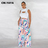 Huibaolu Street Vintage Women's Set Cutout Front Tank Top and Straight Skirt Pants Suit 2023 INS Two 2 Piece Set Outfit Tracksuit