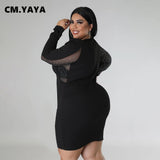 Huibaolu Plus Size Women Diamonds Hot Rhinestones Mesh Patchwork Long Sleeve Bodycon Midi Dresses 2023 Winter Sexy Party Dress