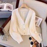 Huibaolu Chic V-neck Simple Spell Color Female Cardigan Autumn New Basic Long Sleeve Fashion Casual Knit Sweater Women Cardigan