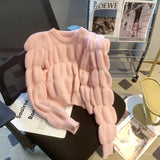 Huibaolu Sleeve Ruched Chic O-Neck Long Sleeve Acrylic Knitted Women's Sweater Korean Fashion Pullover Sweaters Autumn Winter 2023