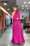 Huibaolu Women Halter Neck Sleeveless Pleated Floor Length Maxi Long Dress 2023 Fashion Street Evening Sexy Party Dresses Vestido