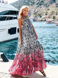 Huibaolu Printed Loose Large Hem Dress Sexy Sleeveless Lady Beach Maxi Dress 2023 Summer Fashion Elegant Boho Dresses A1080