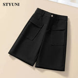 Huibaolu Casual Straight Wide-Leg Korean Fashion Women's Shorts High Waist Button Korean Fashion Summer Spring 2023 Shorts Women