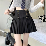 Huibaolu Breasted Mini Pleated Skirts Vintage High Waist Women Slim A-line Skirt Autumn Winter Korean Chic Club Streetwear O117