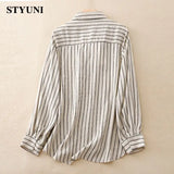 Huibaolu Striped Vintage Turn-Down Collar Single Breasted Long Sleeve Women's Blouse Shirt Korean Fashion Female Clothing Autumn