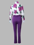 huibaolu Print Tie Neck Top &amp; Pants Set With Belt