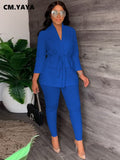 Huibaolu Suits for Woman Drawstring Waist Blazer Top and Pencil Pants Suit Streetwear Two 2 Piece Set Women Outfits