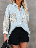 huibaolu Print Drop Shoulder Button Up Denim Shirt