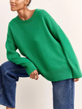 Huibaolu Women Sweaters 2023 Autumn Winter O Neck Knitted Pullover Casual Loose Thick Solid Blue Green Oversize Sweater Women