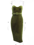 huibahe Sexy Strapless Velvet Belt Women Dress Green Off Shoulder High Waist Dress Female Spring Skinny Elegant Streetwear 2023