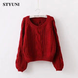 Huibaolu Round Neck Short Casual Basic Loose Soft Acrylic Knitted Women's Sweaters Long Sleeve Bottoming Ladies Pullovers Jumpers