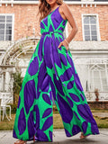 huibaolu Graphic Print Wide Leg Jumpsuit With Belt